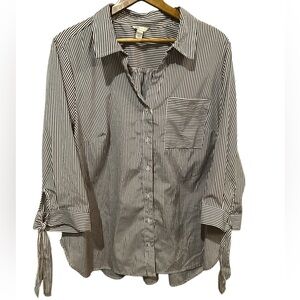 Cato Women's Plus Size Brown/White Striped Button-Down Shirt Size 18/20